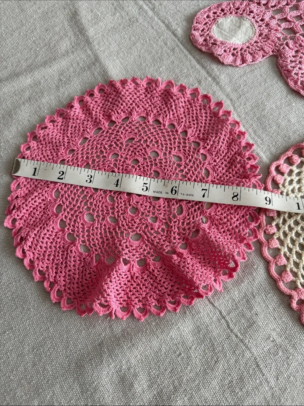 Handmade Pink and Cream Crochet Doilies Set of 4